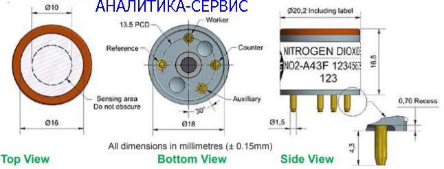 Cенсор NO2-A43F Alphasense Nitrogen Dioxide Sensor 
